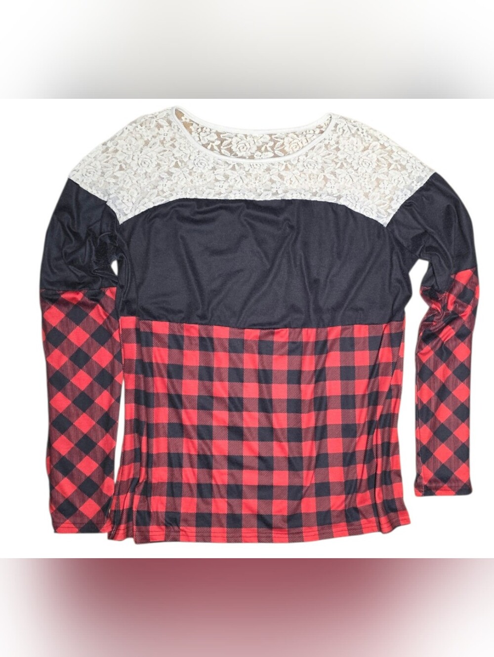 Lace & Buffalo Plaid Tunic Top 2XL